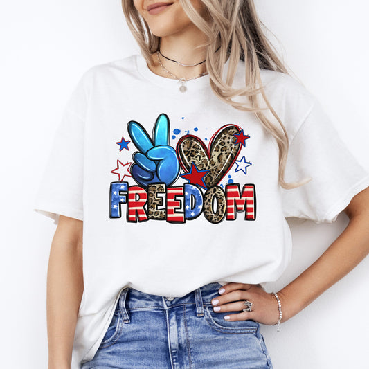 Peace Love Freedom T-shirt gift America Independence Day July 4th tee-White-Family-Gift-Planet