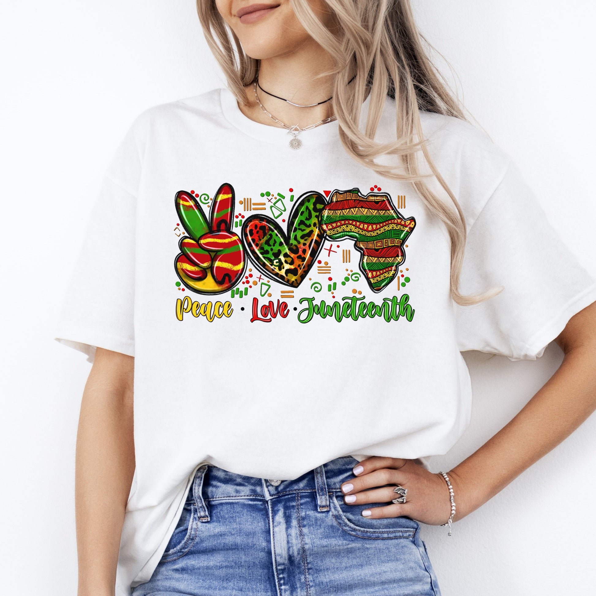 Peace Love Juneteenth T-shirt gift African American month tee-White-Family-Gift-Planet