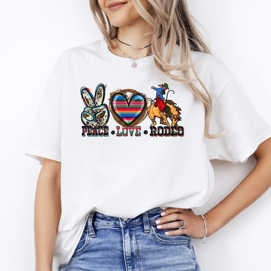 Peace Love Rodeo T-shirt gift Texas Western cowboy rodeo lover tee-White-Family-Gift-Planet
