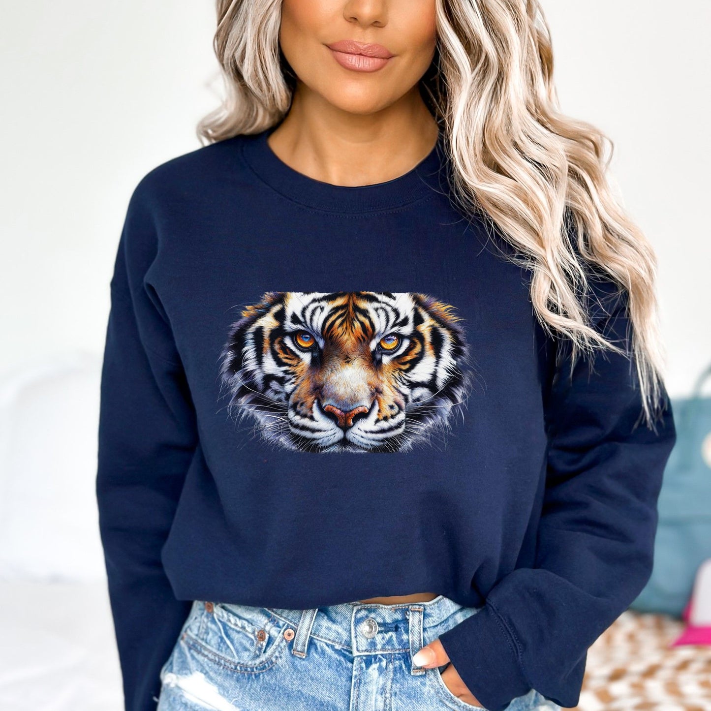 Wild life tiger Unisex Sweatshirt Black Navy Dark Heather-Navy-Family-Gift-Planet