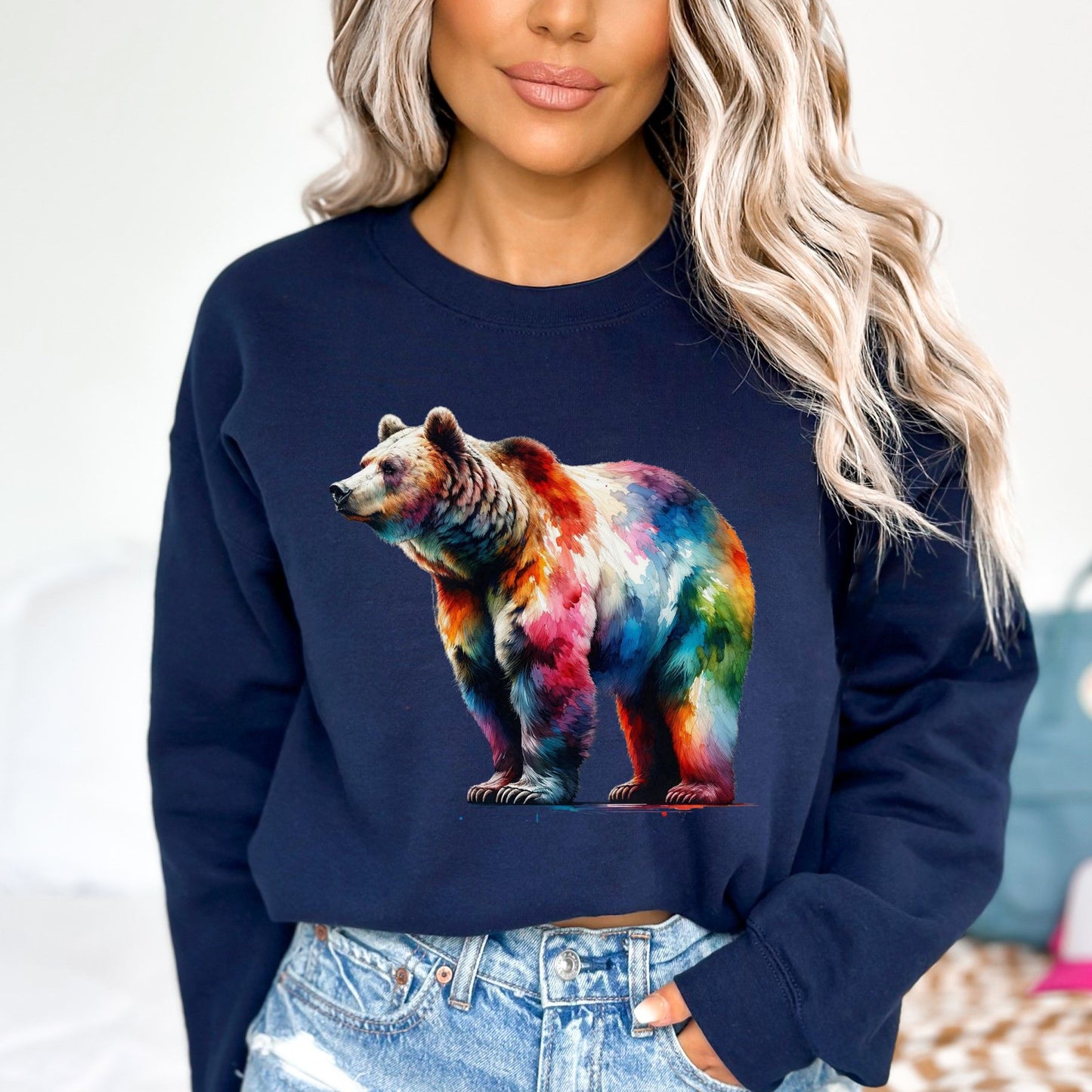 Colorful Grizzly Unisex Sweatshirt Black Navy Dark Heather-Navy-Family-Gift-Planet
