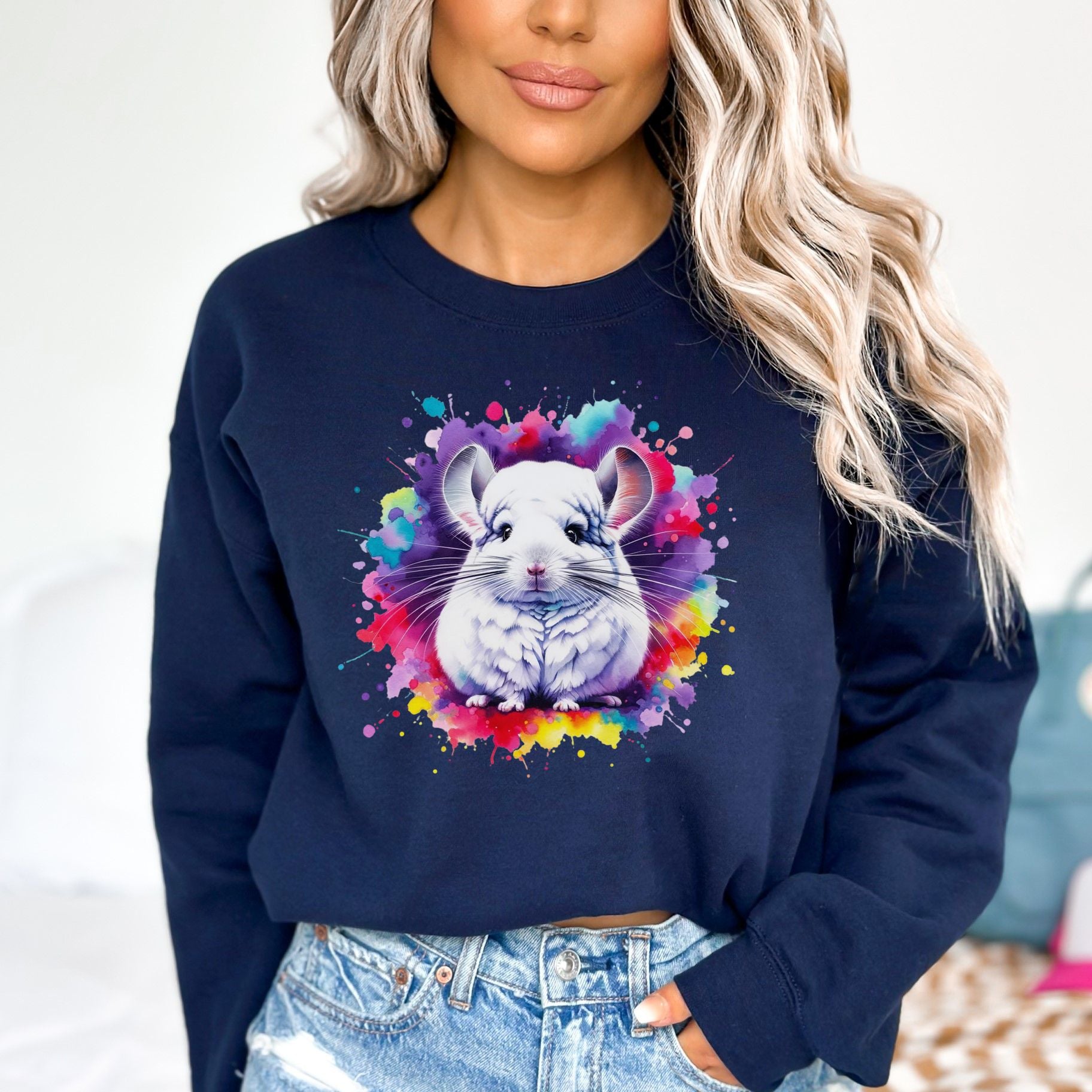 Chinchilla mama Color Splash Unisex Sweatshirt Black Navy Dark Heather-Navy-Family-Gift-Planet