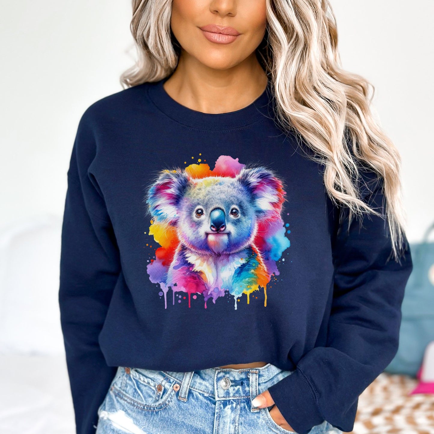 Artistic Koala Color Splash Unisex Sweatshirt Black Navy Dark Heather-Family-Gift-Planet