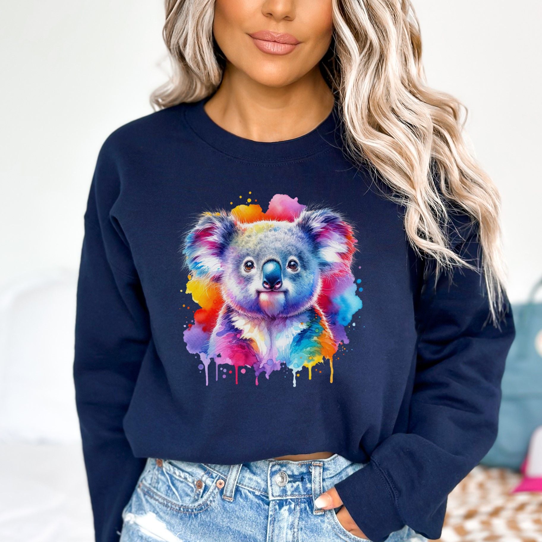 Artistic Koala Color Splash Unisex Sweatshirt Black Navy Dark Heather-Family-Gift-Planet