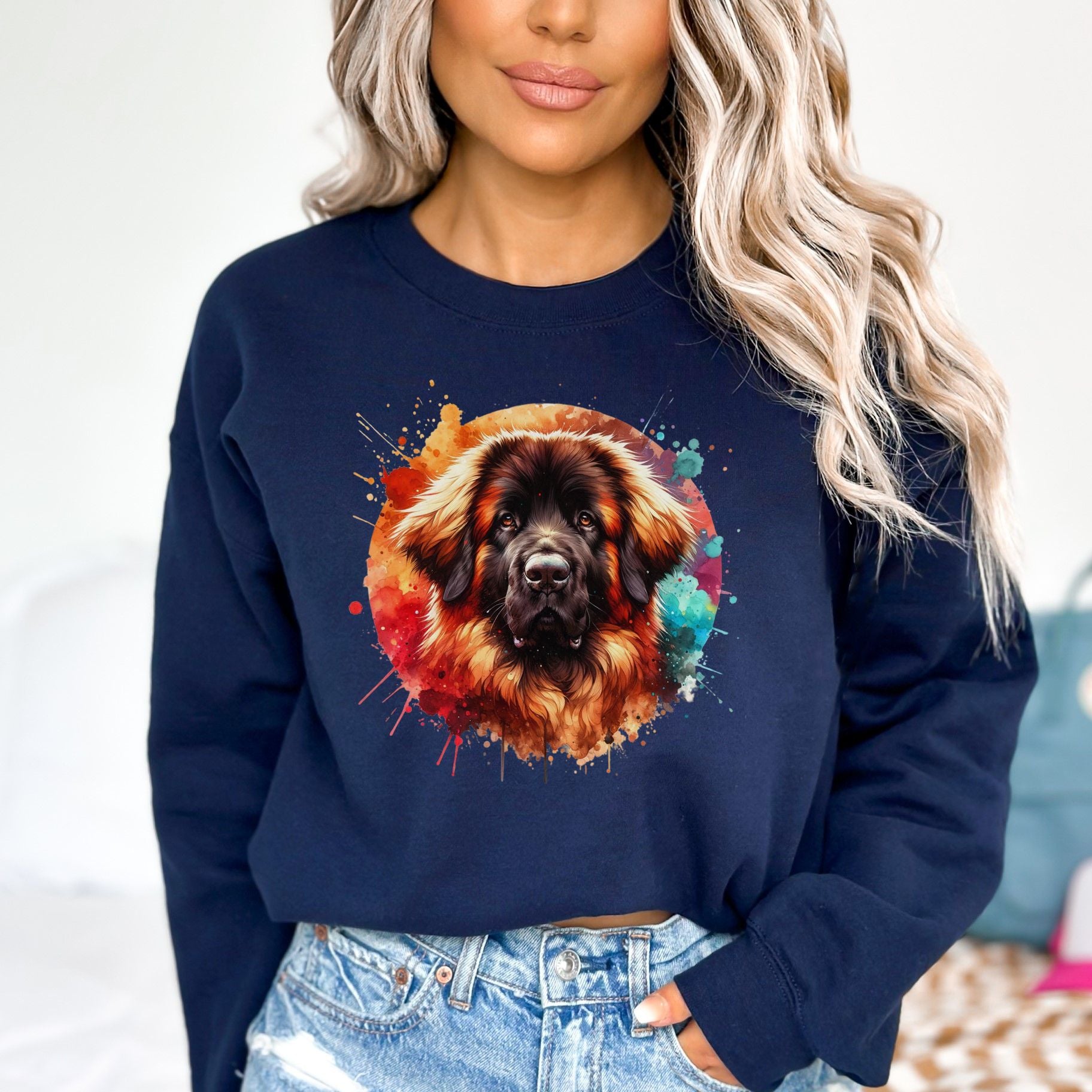 Artistic Leonberger Color Splash Unisex Sweatshirt Black Navy Dark Heather-Navy-Family-Gift-Planet