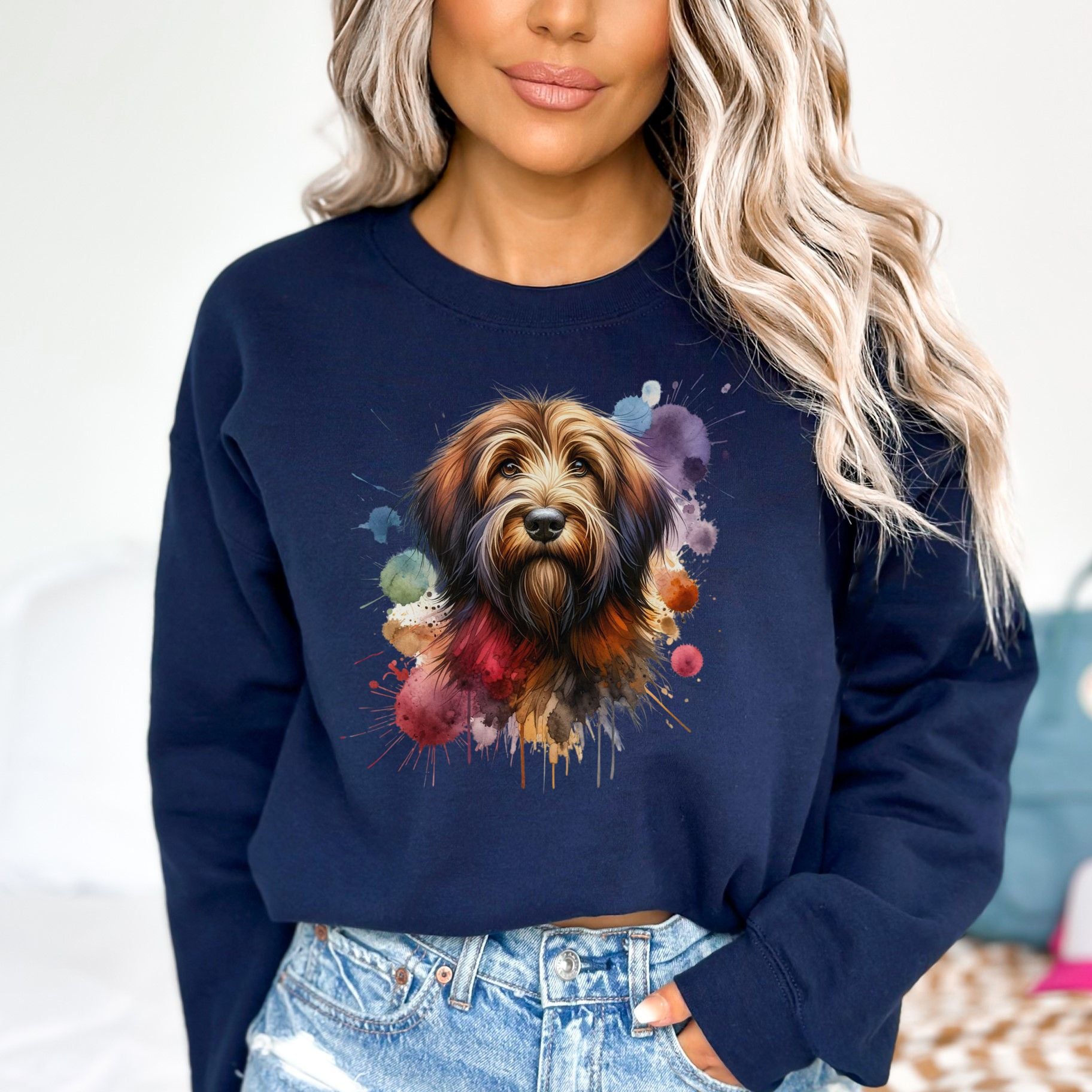 Otterhound Dog mama Color Splash Unisex Sweatshirt Black Navy Dark Heather-Navy-Family-Gift-Planet