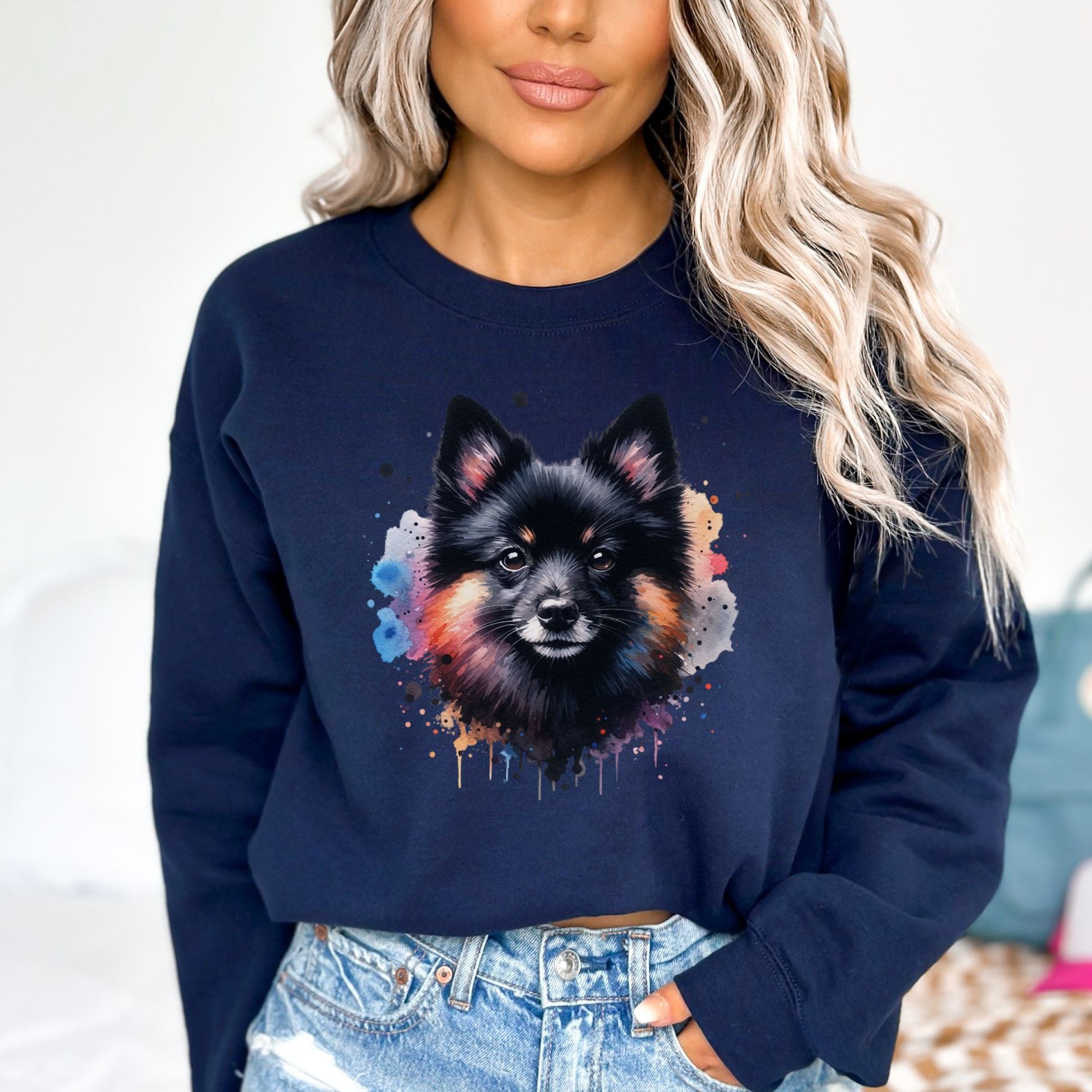 Schipperke dog mom Color Splash Unisex Sweatshirt Black Navy Dark Heather-Navy-Family-Gift-Planet