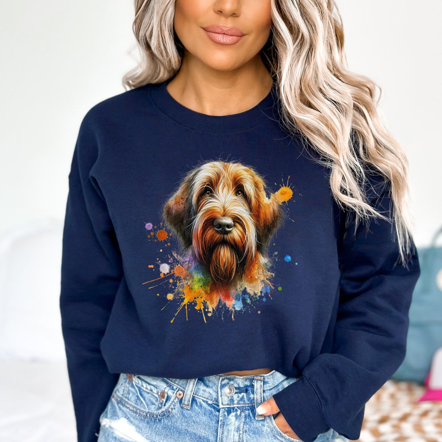 Spinone Italiano dog Color Splash Unisex Sweatshirt Black Navy Dark Heather-Navy-Family-Gift-Planet