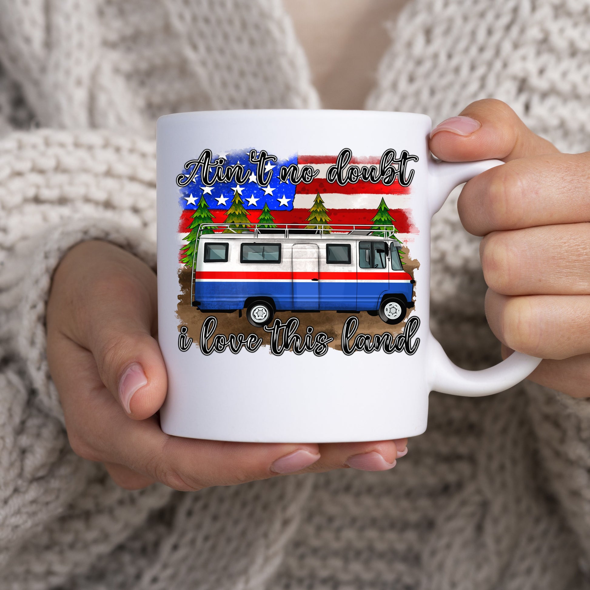 Ain't no doubt i love this land 11oz White Mug gift American flag patriotic camper coffee cup-White-Family-Gift-Planet