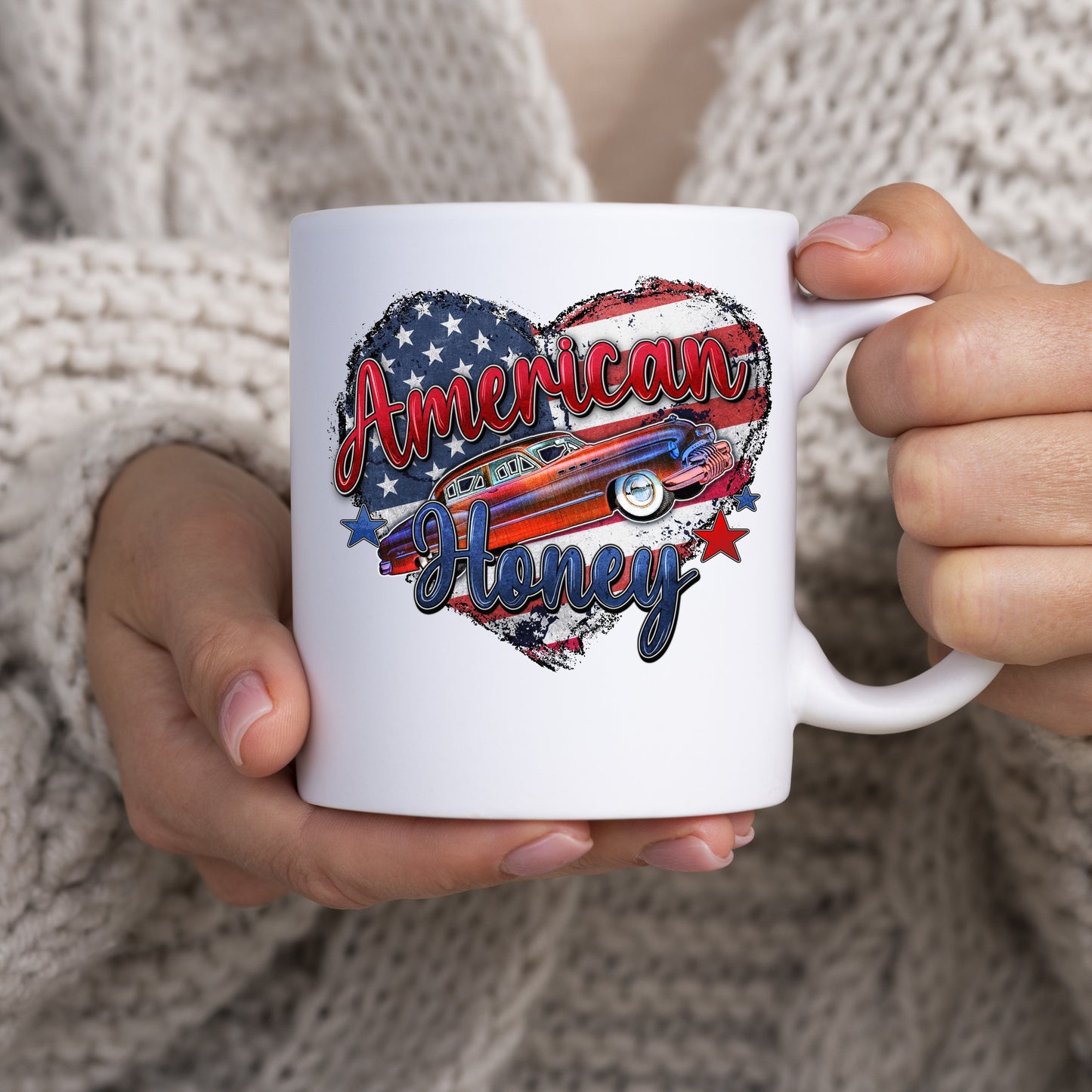 American honey 11oz White Coffee Mug gift US flag Heart 4th of July cup-White-Family-Gift-Planet