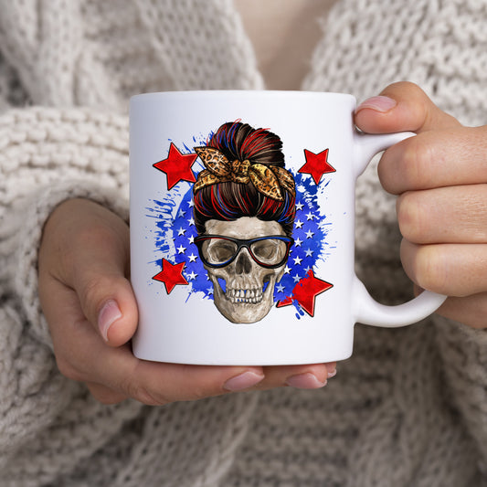 American Mom skull 11oz White Mug gift 4th of July US independence mama coffee cup-White-Family-Gift-Planet