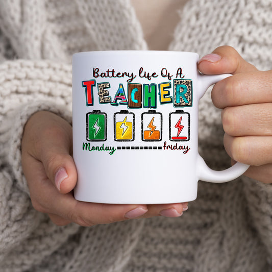 Battery life of a teacher 11oz White Mug gift Tired School Teacher coffee cup-White-Family-Gift-Planet