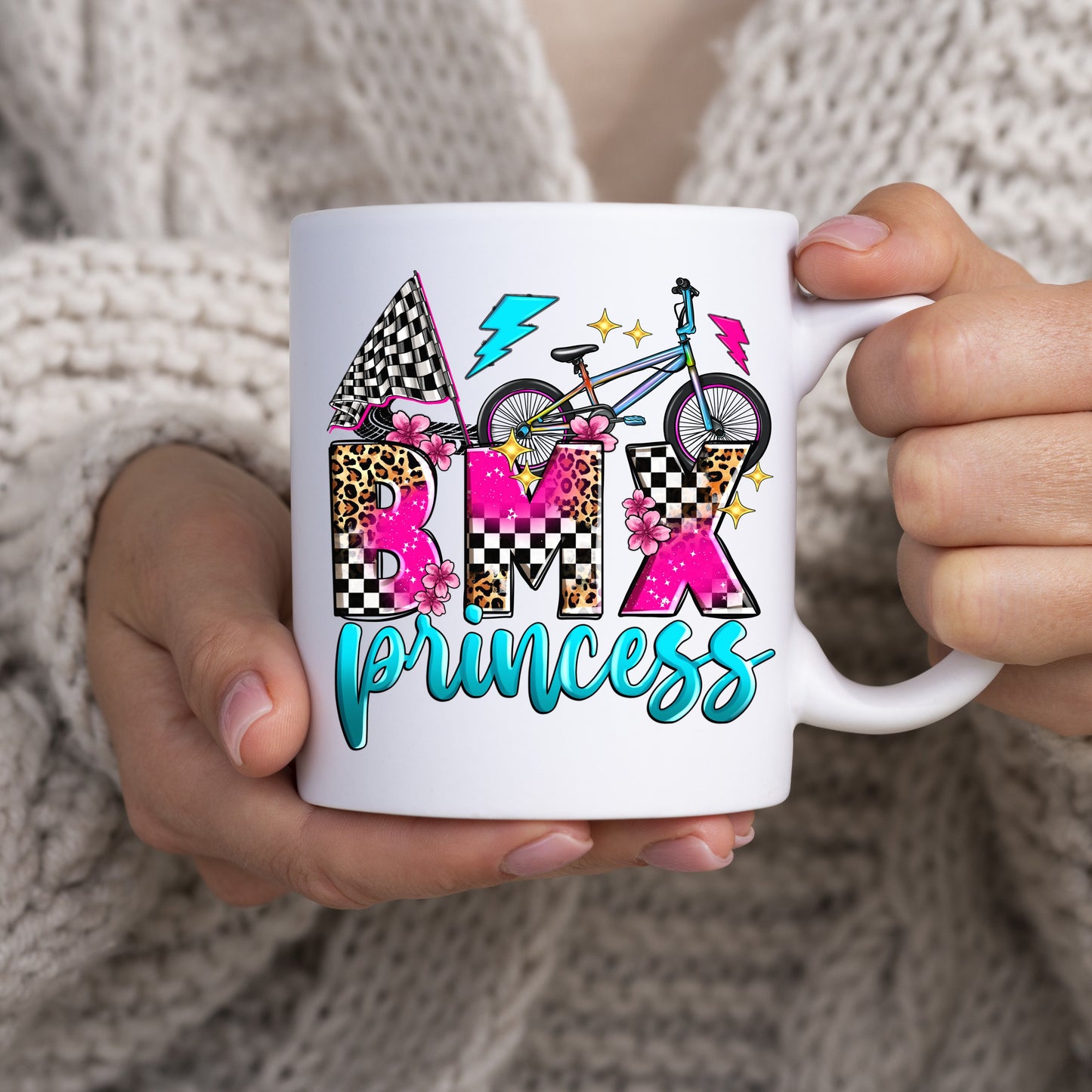 BMX princess 11oz White Mug gift bmx race bicycle track girl coffee cup-White-Family-Gift-Planet