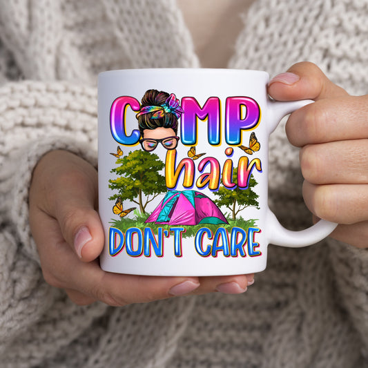 Camp hair don't care 11oz White Mug gift Happy camper bright coffee cup-White-Family-Gift-Planet