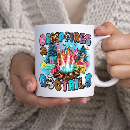 Campfires and coctails 11oz White Mug gift Camping night drinking coffee cup-White-Family-Gift-Planet