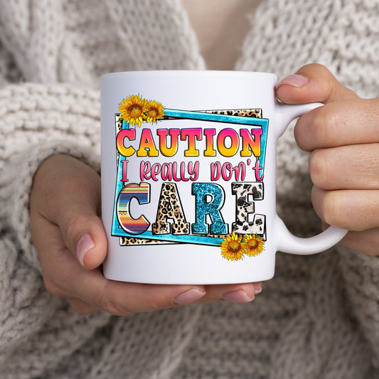 Caution I really don't care 11oz White Mug gift funny sarcastic western style coffee cup-White-Family-Gift-Planet