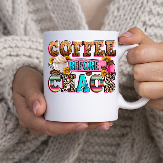 Coffee before chaos 11oz White Mug gift Mom of three morning coffee cup-White-Family-Gift-Planet