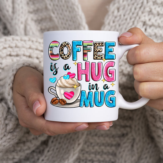 Coffee is a hug in a mug 11oz White Mug gift latte and glitter hearts coffee cup-White-Family-Gift-Planet