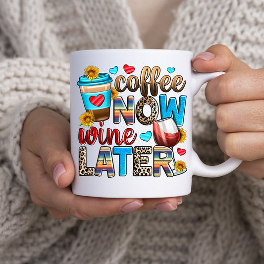 Coffee now wine later 11oz White Mug gift Barista coffee lover wine lover cup-White-Family-Gift-Planet