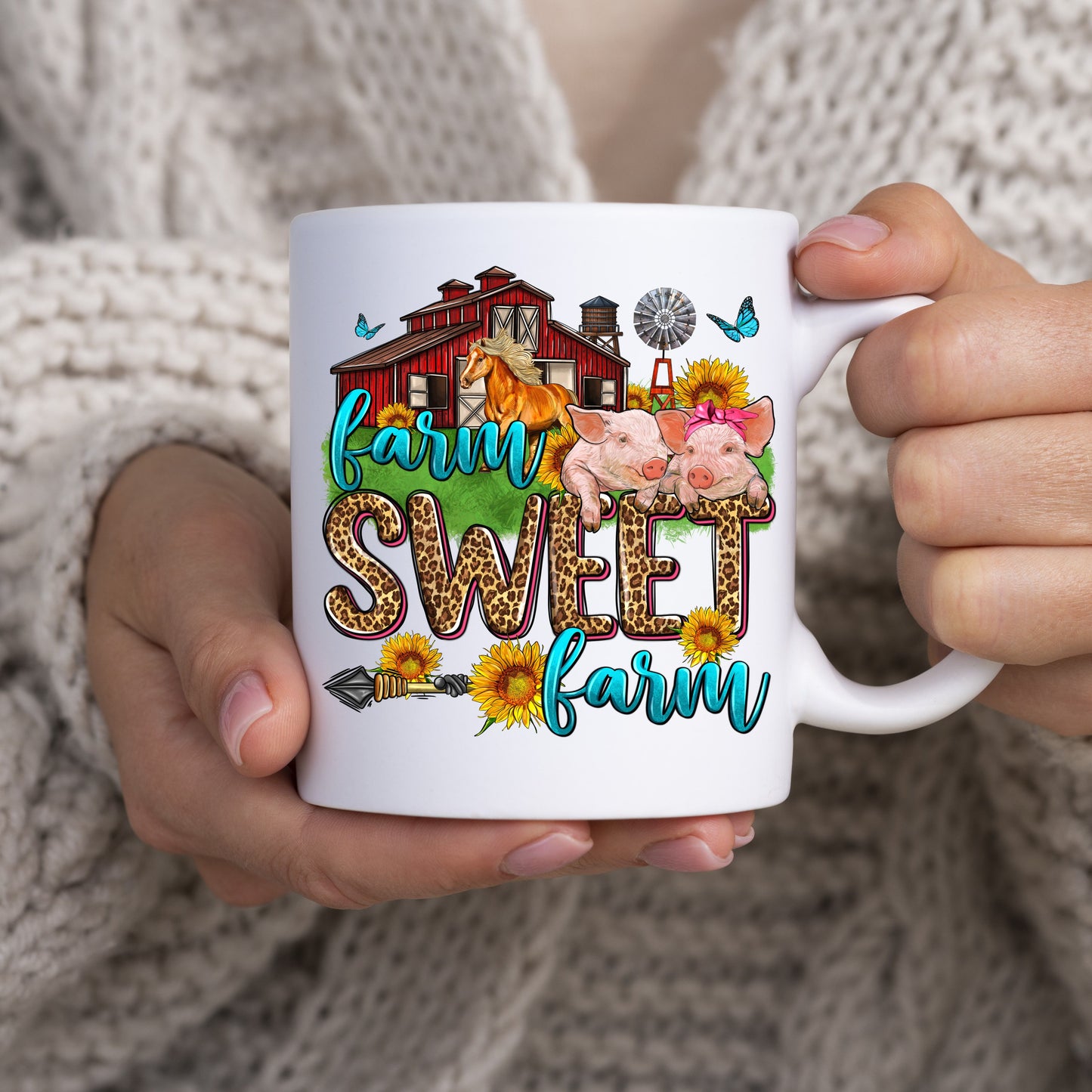 Farm sweet farm 11oz White Mug gift Farming house farmer girl cup-White-Family-Gift-Planet