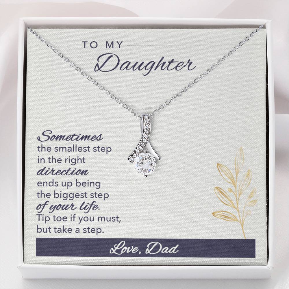 Beautiful necklace to daughter from dad - gift from father to daughter Tip toe if you must but take a step-14K White Gold Finish-Family-Gift-Planet