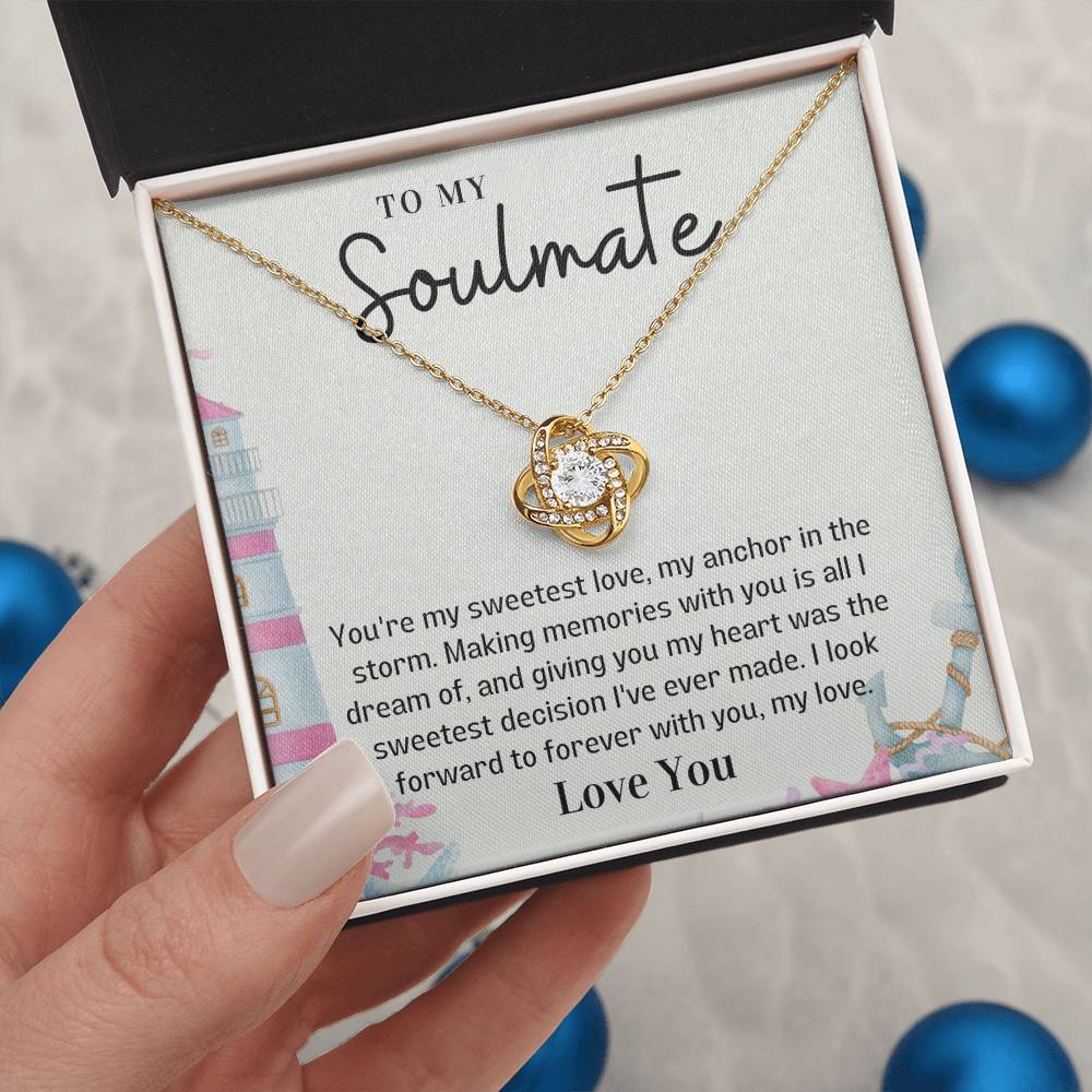 To my Soulmate Love Knot necklace gift - You're my sweetest love-18K Yellow Gold Finish-Family-Gift-Planet