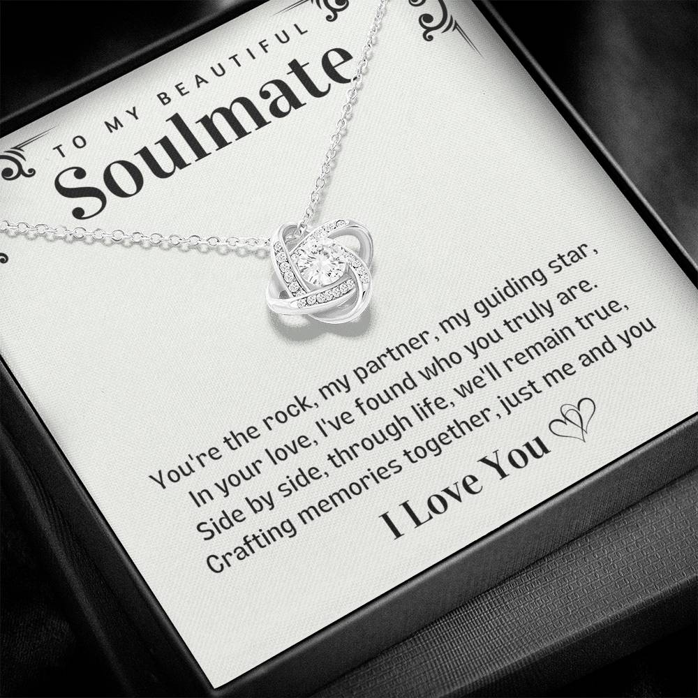 To my Beautiful Soulmate Love knot necklace - Creating Memories together-14K White Gold Finish-Family-Gift-Planet