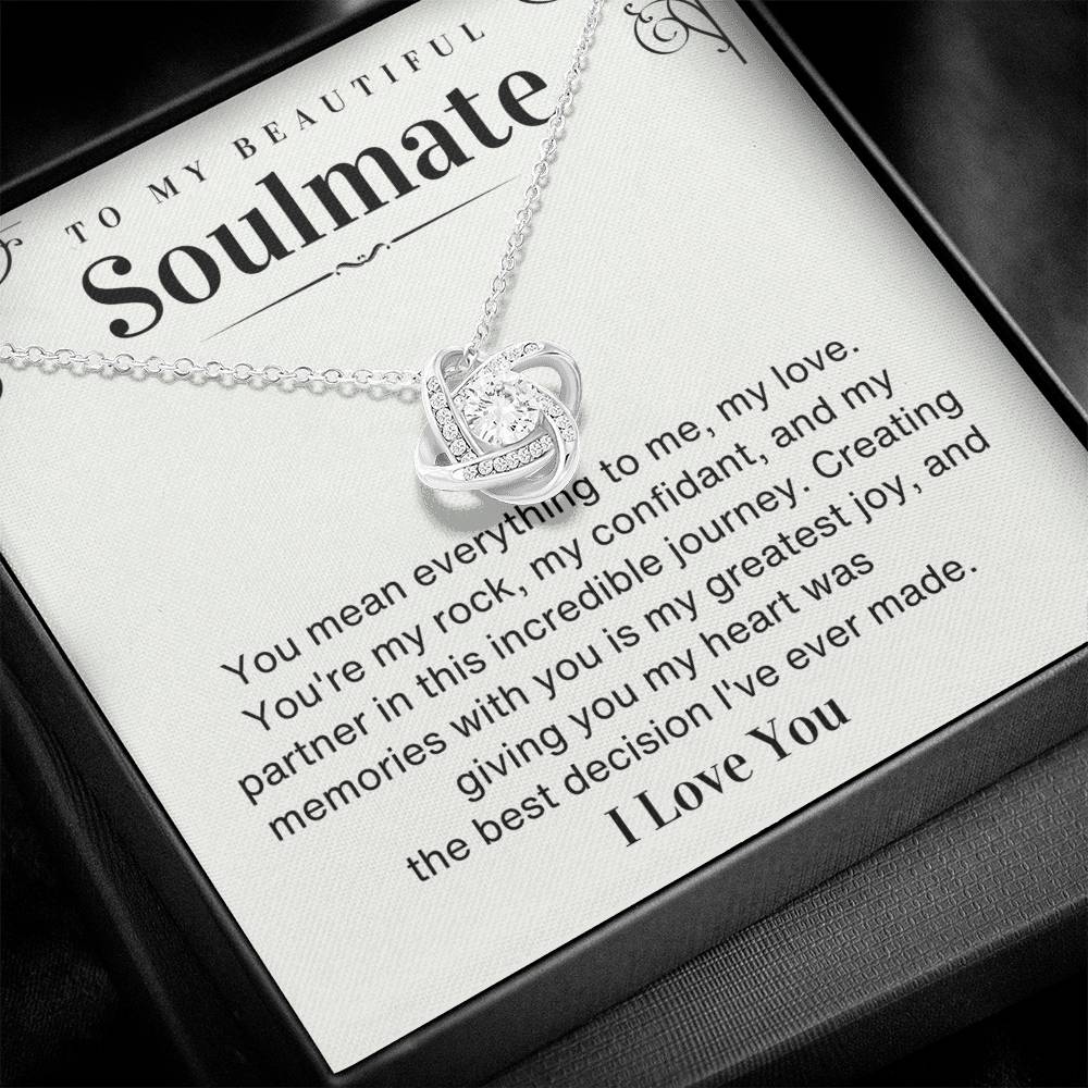 To my Beautiful Soulmate Love Knot necklace gift - You mean everything to me-14K White Gold Finish-Family-Gift-Planet