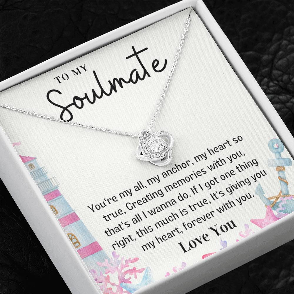 To my Soulmate Love knot necklace - Giving you my heart-14K White Gold Finish-Family-Gift-Planet