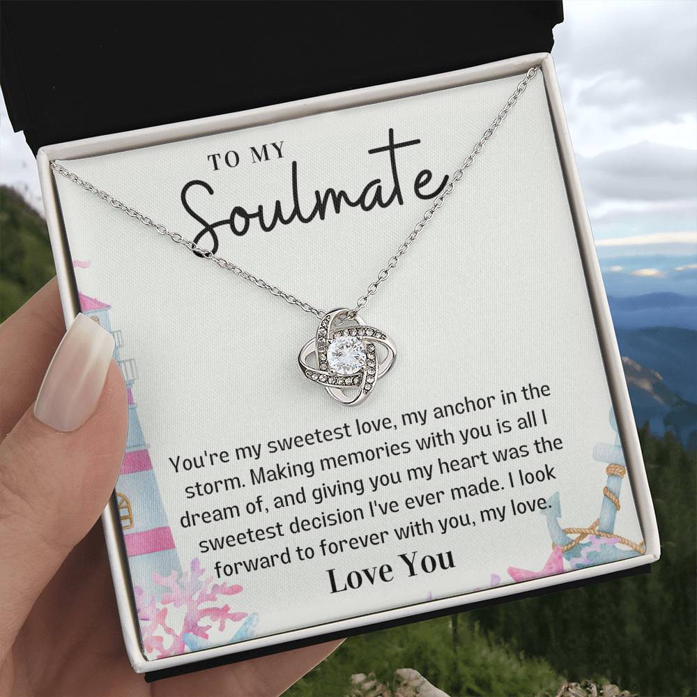 To my Soulmate Love Knot necklace gift - You're my sweetest love-14K White Gold Finish-Family-Gift-Planet