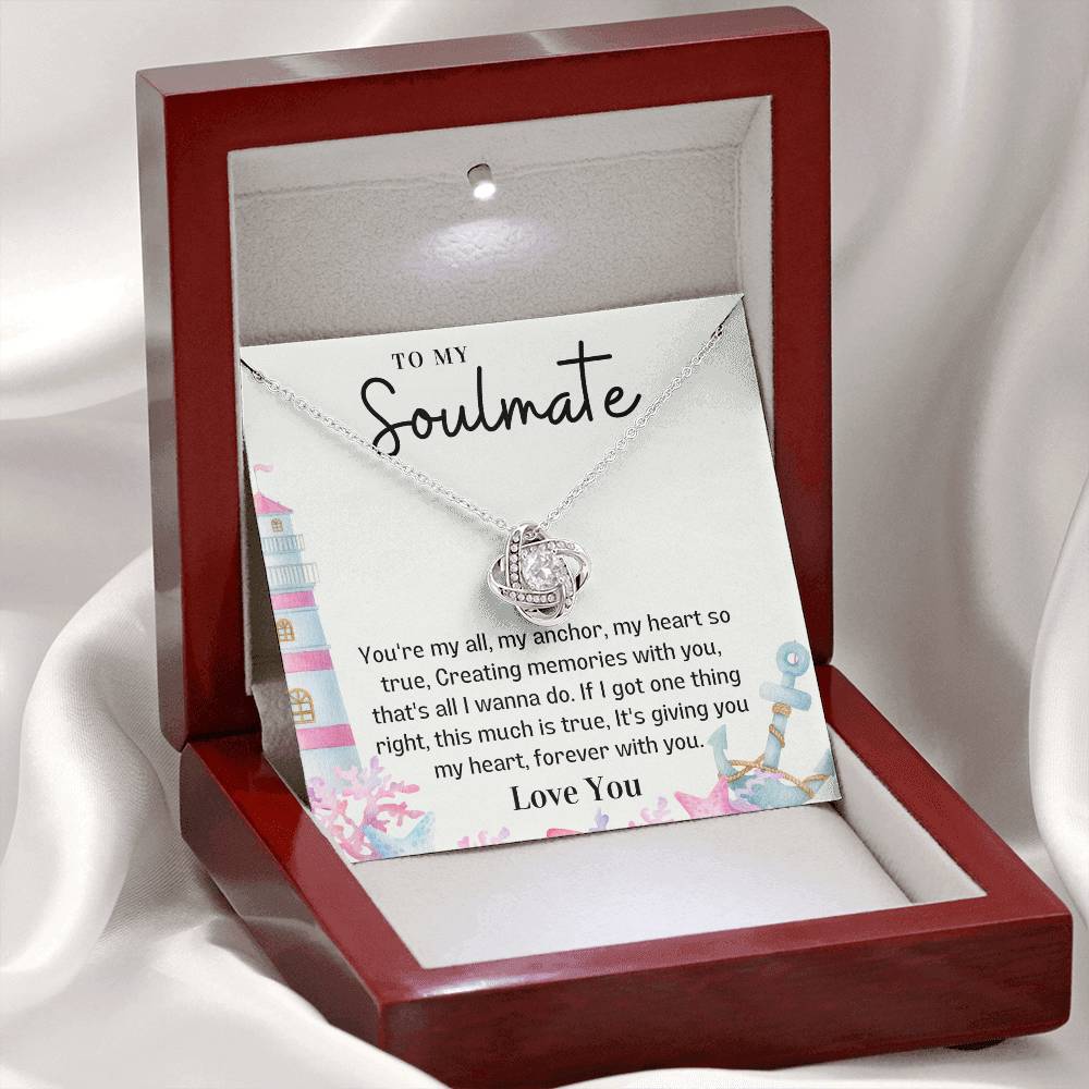 To my Soulmate Love knot necklace - Giving you my heart-14K White Gold Finish-Family-Gift-Planet