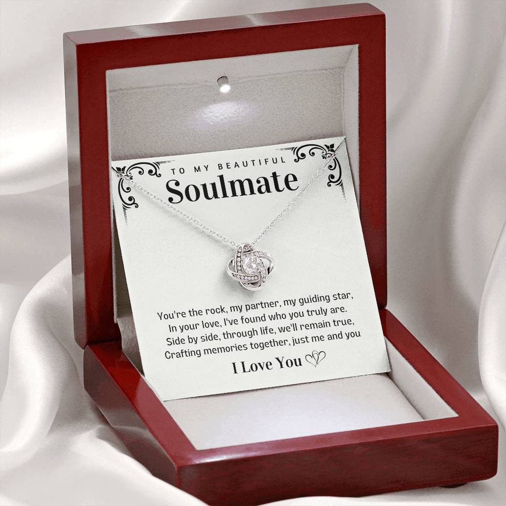 To my Beautiful Soulmate Love knot necklace - Creating Memories together-14K White Gold Finish-Family-Gift-Planet