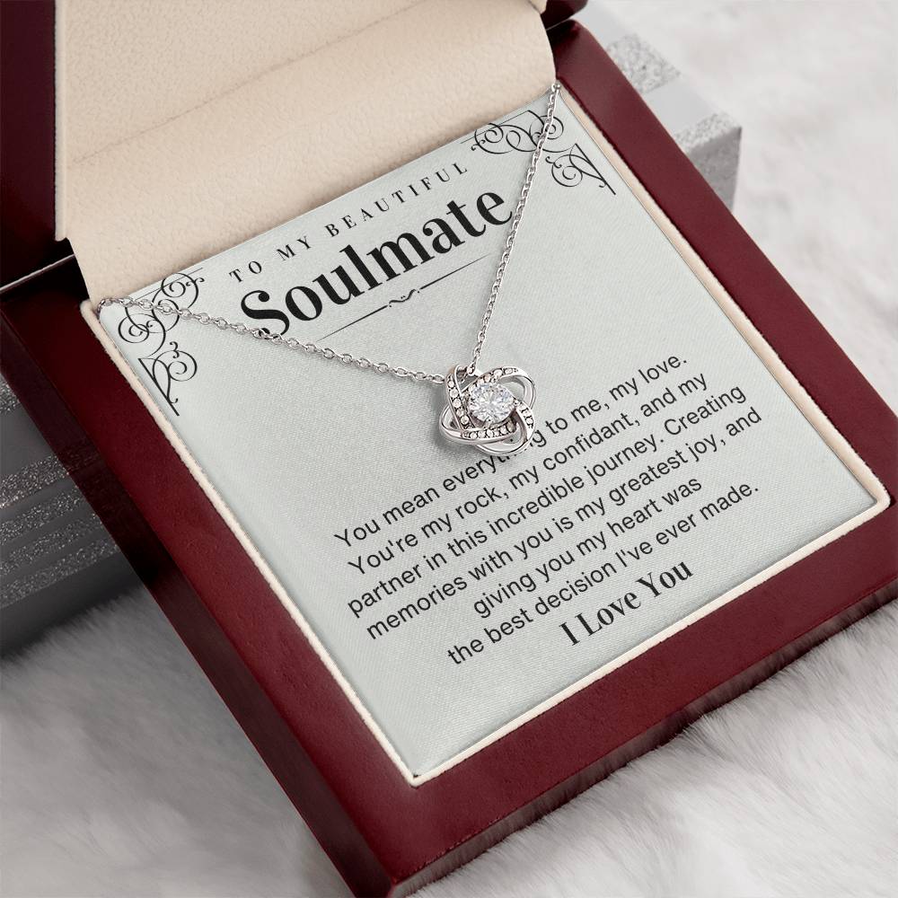 To my Beautiful Soulmate Love Knot necklace gift - You mean everything to me-14K White Gold Finish-Family-Gift-Planet