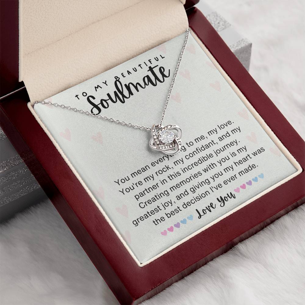 To my Beautiful Soulmate - Valentine's Day Love Knot necklace gift-14K White Gold Finish-Family-Gift-Planet