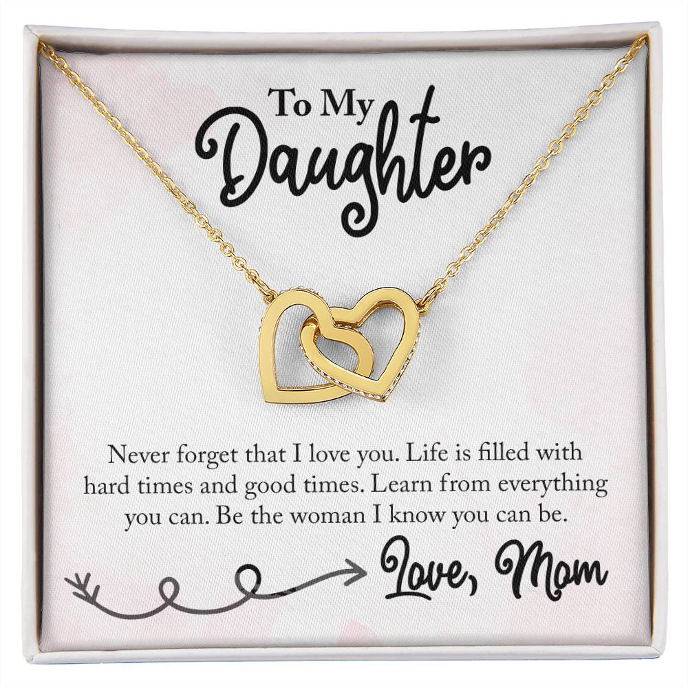 Two Hearts necklace to daughter from mom - gift from mother Never forget that I love you-18K Yellow Gold Finish-Family-Gift-Planet
