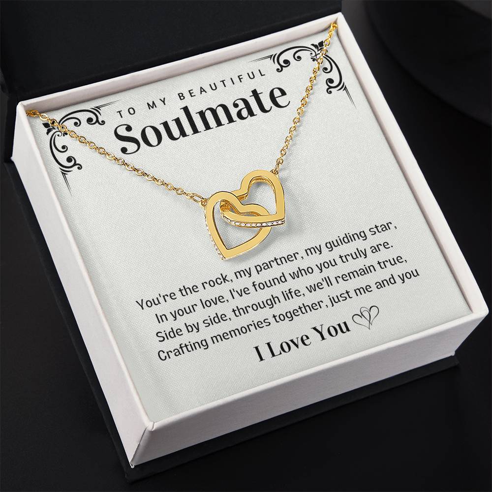 To my Beautiful Soulmate Interlocking Hearts necklace - Creating Memories together-18K Yellow Gold Finish-Family-Gift-Planet