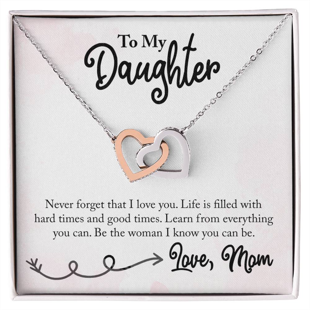 Two Hearts necklace to daughter from mom - gift from mother Never forget that I love you-Polished Stainless Steel & Rose Gold Finish-Family-Gift-Planet