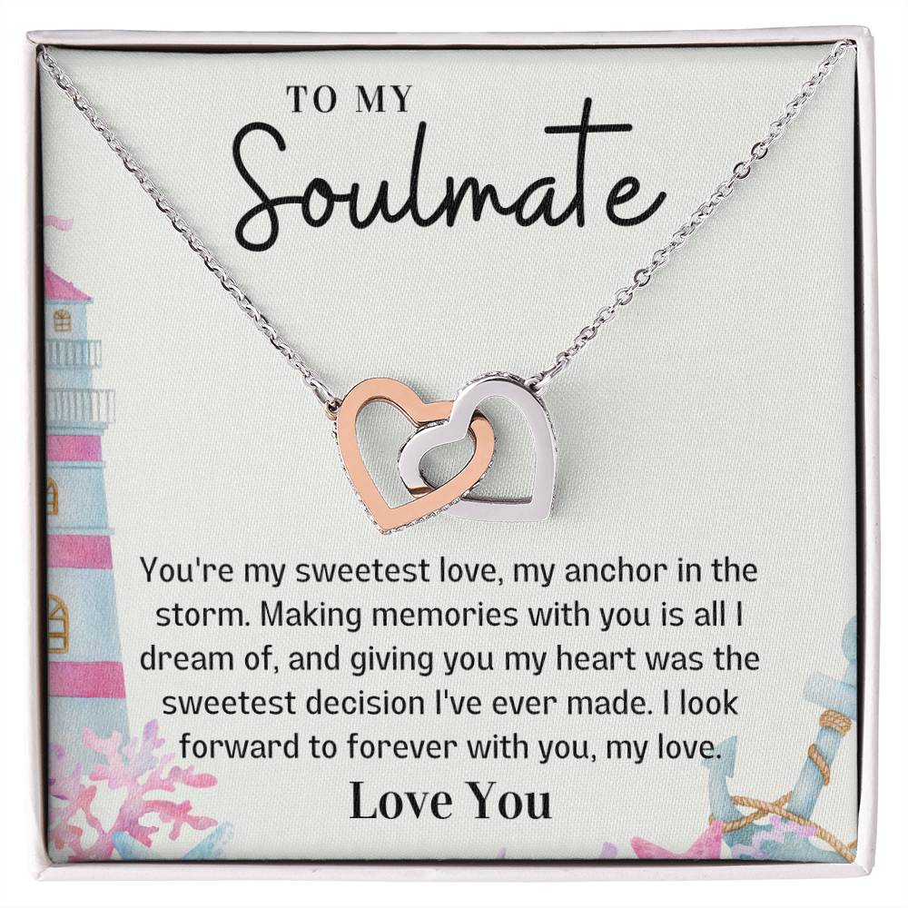 To my Soulmate Interlocking Hearts necklace gift - You're my sweetest love-Polished Stainless Steel & Rose Gold Finish-Family-Gift-Planet