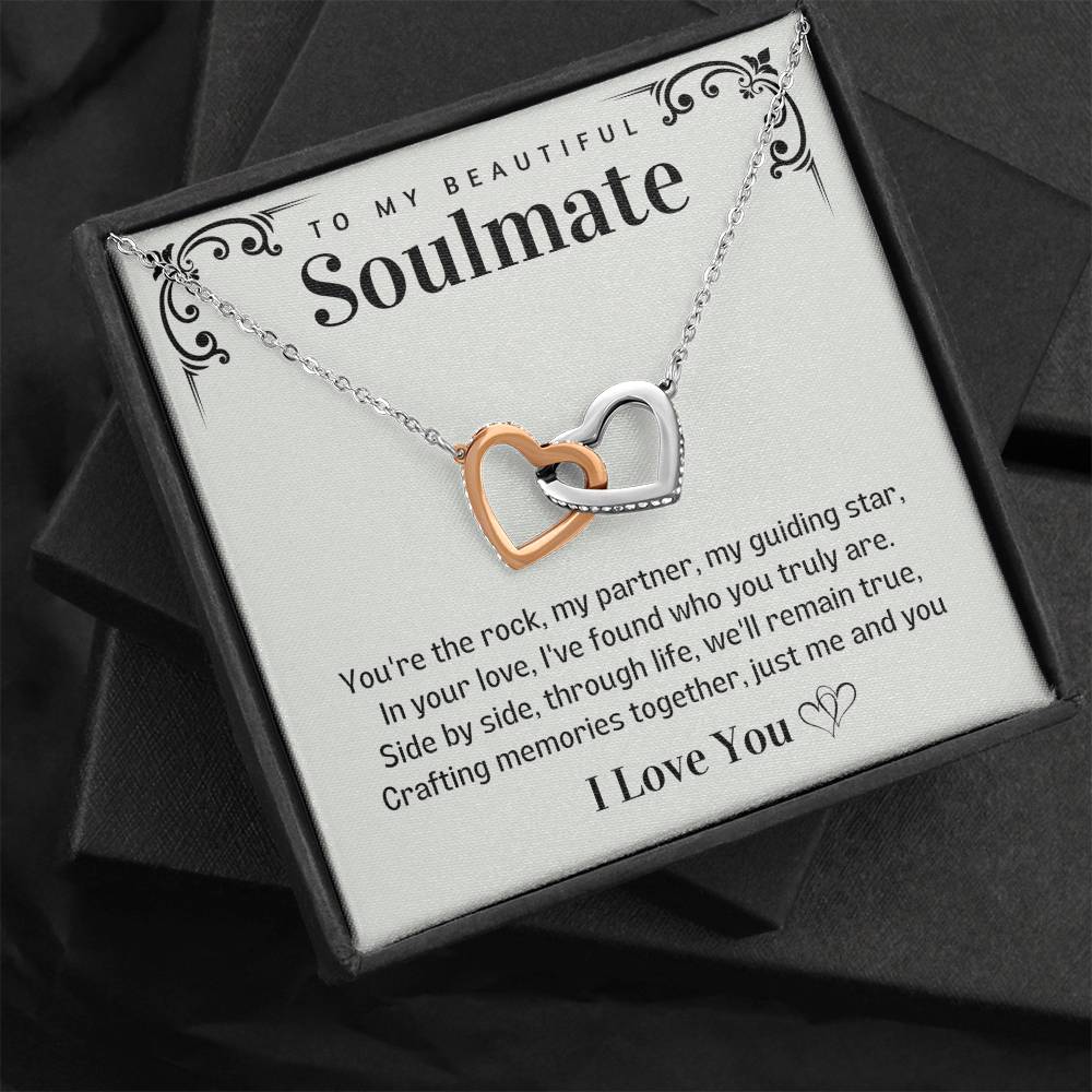 To my Beautiful Soulmate Interlocking Hearts necklace - Creating Memories together-Polished Stainless Steel & Rose Gold Finish-Family-Gift-Planet