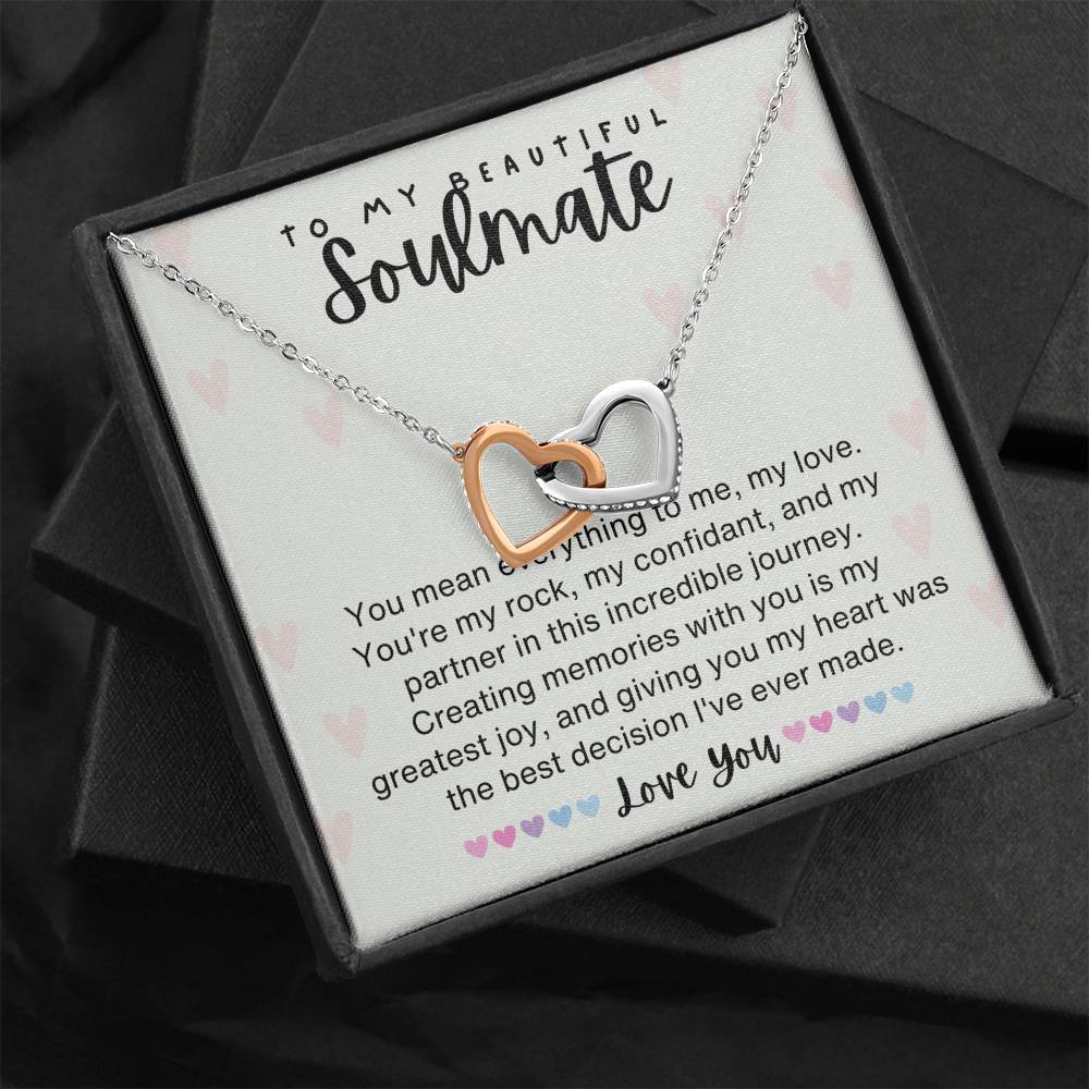 To my Beautiful Soulmate - Valentine's Day Interlocking Hearts necklace gift-Polished Stainless Steel & Rose Gold Finish-Family-Gift-Planet