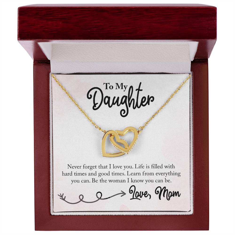 Two Hearts necklace to daughter from mom - gift from mother Never forget that I love you-18K Yellow Gold Finish-Family-Gift-Planet