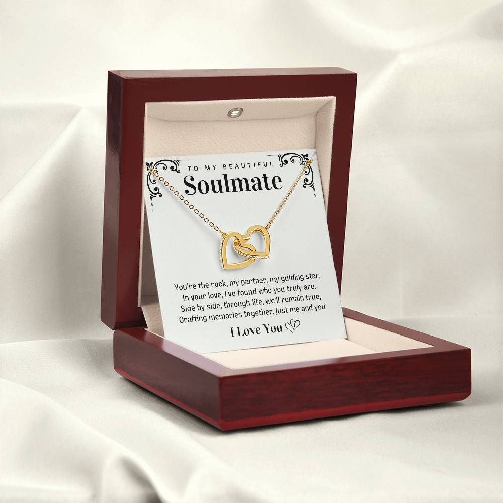 To my Beautiful Soulmate Interlocking Hearts necklace - Creating Memories together-18K Yellow Gold Finish-Family-Gift-Planet