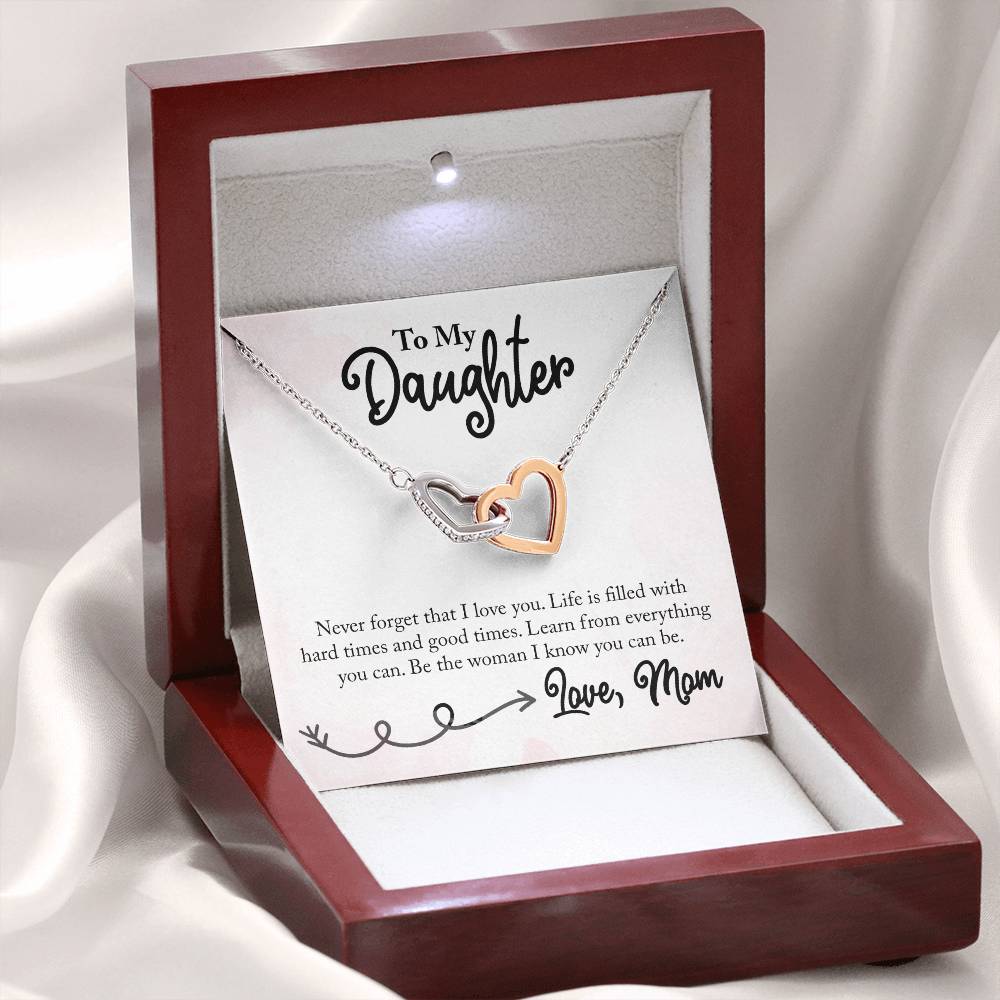 Two Hearts necklace to daughter from mom - gift from mother Never forget that I love you-Polished Stainless Steel & Rose Gold Finish-Family-Gift-Planet