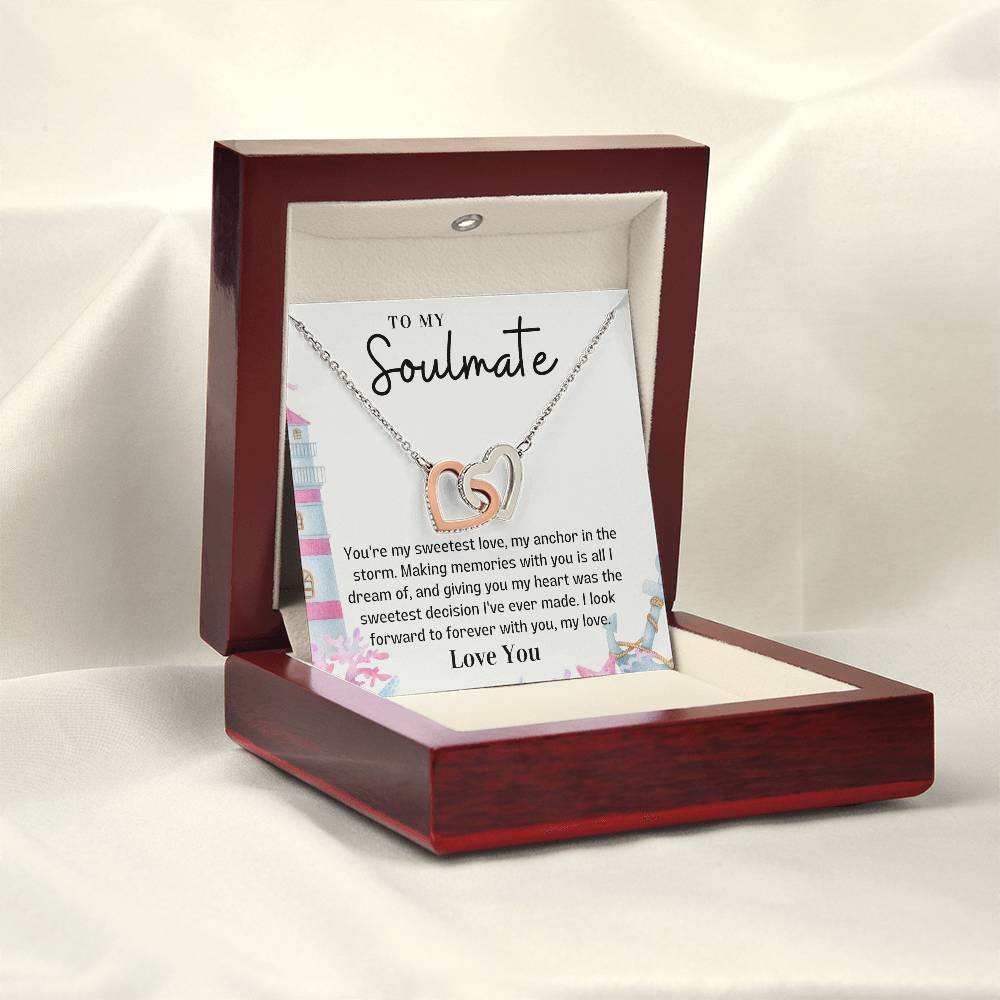 To my Soulmate Interlocking Hearts necklace gift - You're my sweetest love-Polished Stainless Steel & Rose Gold Finish-Family-Gift-Planet