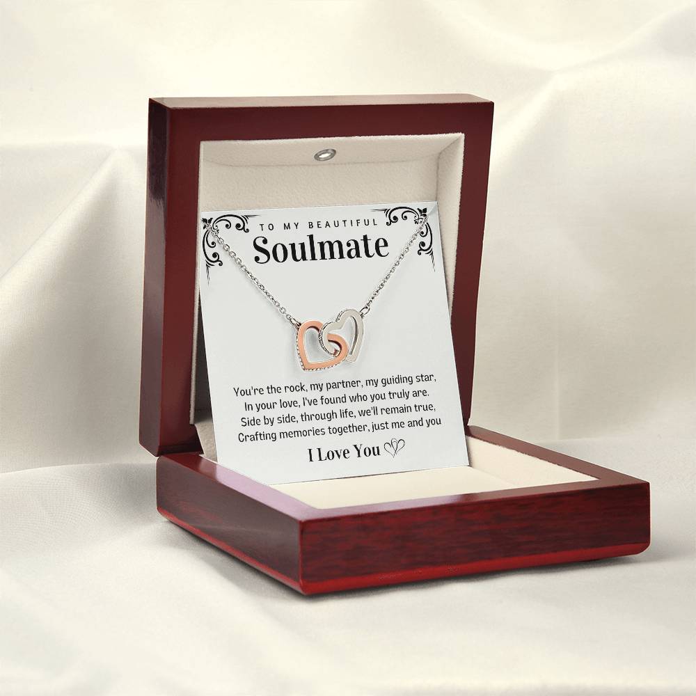To my Beautiful Soulmate Interlocking Hearts necklace - Creating Memories together-Polished Stainless Steel & Rose Gold Finish-Family-Gift-Planet