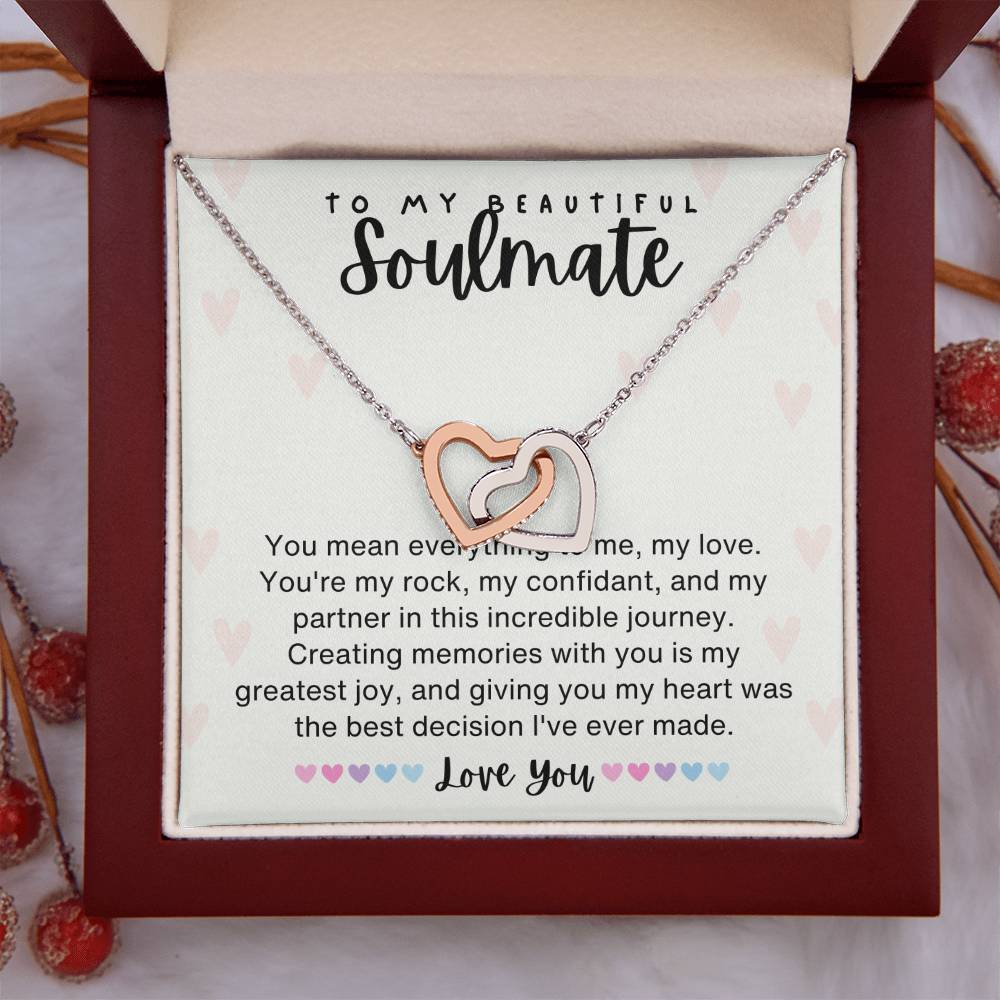 To my Beautiful Soulmate - Valentine's Day Interlocking Hearts necklace gift-Polished Stainless Steel & Rose Gold Finish-Family-Gift-Planet