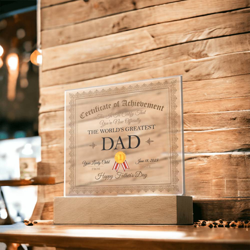 Father's Day gift for dad - Acrylic Square Plaque Certificate of Achievement-Family-Gift-Planet