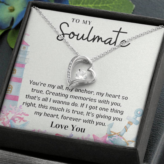 To my Soulmate Forever Love necklace - Giving you my heart-14k White Gold Finish-Family-Gift-Planet