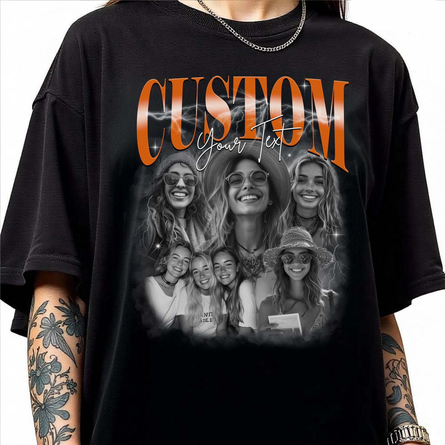 Custom photos Comfort Colors Unisex T-Shirt Personalized black and white bootleg rap tee gift for boyfriend gift for husband-Family-Gift-Planet