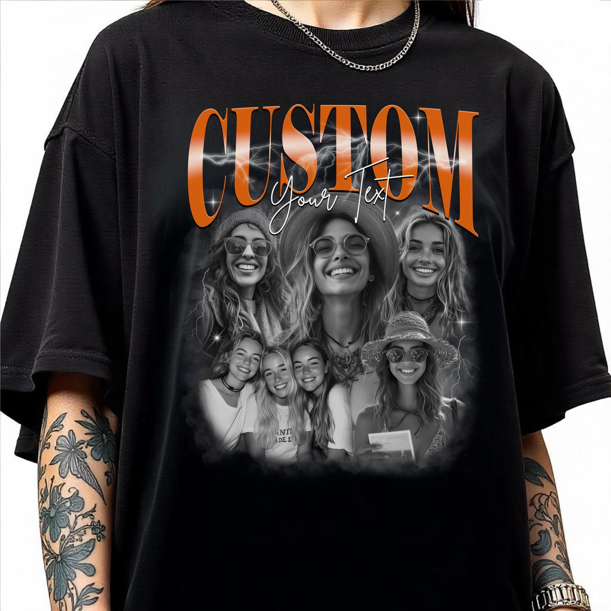 Custom photos Comfort Colors Unisex T-Shirt Personalized black and white bootleg rap tee gift for boyfriend gift for husband-Family-Gift-Planet